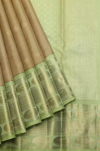 Oat beige pure zari silk saree with silk mark certified
