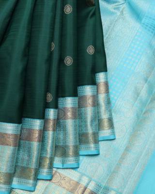 Green and blue pure zari silk saree with silk mark certified 1