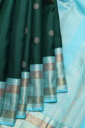 Green and blue pure zari silk saree