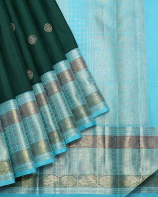 Green and blue pure zari silk saree with silk mark certified 2
