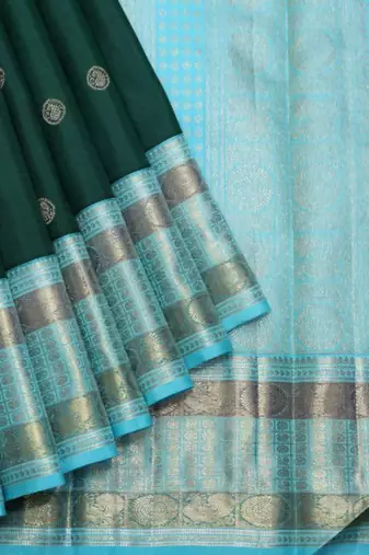 Green and blue pure zari silk saree with silk mark certified