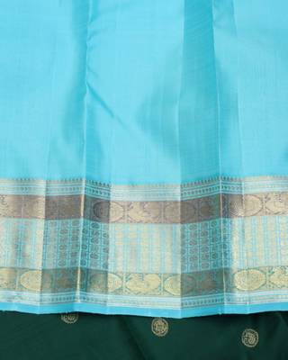 Green and blue pure zari silk saree with silk mark certified 4