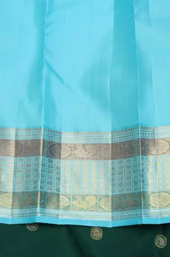Green and blue pure zari silk saree with silk mark certified
