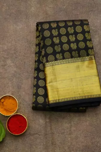 Black brocade silk saree