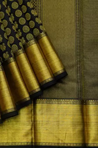Black brocade silk saree with silk mark certified