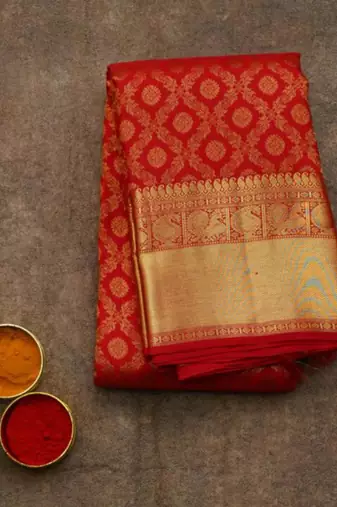 Red brocade silk saree
