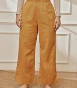 Wodusty saffron cotton linen straight yoga pants with adjustable buttons