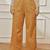 Women's dusty saffron cotton linen straight yoga pants with adjustable buttons