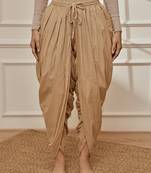 Women's beige cambric cotton dhoti yoga pants with drawstring waist