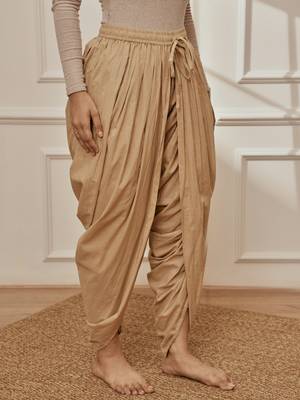 Women's beige cambric cotton dhoti yoga pants with drawstring waist 2