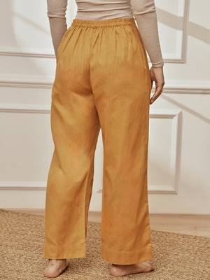 Wodusty saffron cotton linen straight yoga pants with adjustable buttons 3