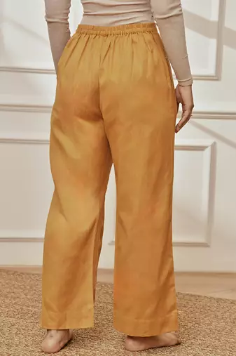 Wodusty saffron cotton linen straight yoga pants with adjustable buttons