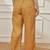 Women's dusty saffron cotton linen straight yoga pants with adjustable buttons