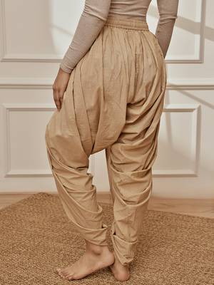 Women's beige cambric cotton dhoti yoga pants with drawstring waist 3