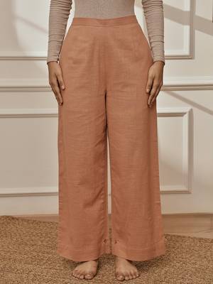Worose pink cotton linen straight yoga pants with adjustable buttons 1