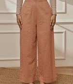 Worose pink cotton linen straight yoga pants with adjustable buttons