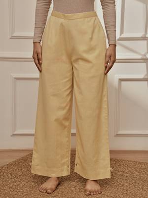 Wochiku cotton linen straight yoga pants with adjustable buttons 1