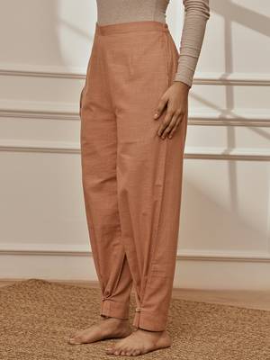 Worose pink cotton linen straight yoga pants with adjustable buttons 2