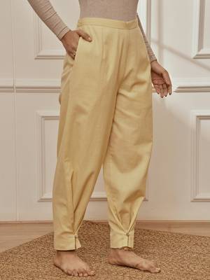 Wochiku cotton linen straight yoga pants with adjustable buttons 2