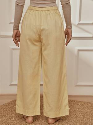 Wochiku cotton linen straight yoga pants with adjustable buttons 3