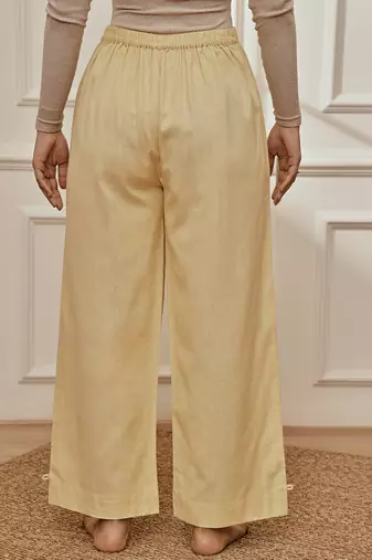 Wochiku cotton linen straight yoga pants with adjustable buttons