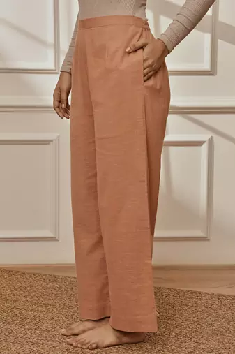 Worose pink cotton linen straight yoga pants with adjustable buttons