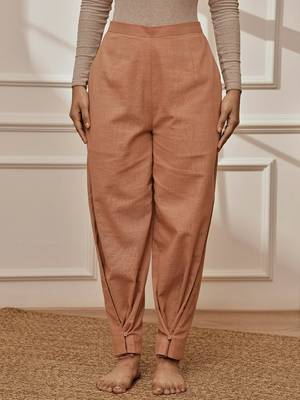 Worose pink cotton linen straight yoga pants with adjustable buttons 4