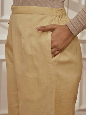 Wochiku cotton linen straight yoga pants with adjustable buttons 4