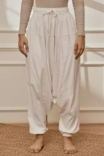 Wowhite cotton lycra harem yoga pants with drawstring & elasticated waist
