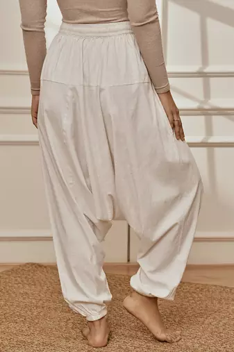 Wowhite cotton lycra harem yoga pants with drawstring & elasticated waist