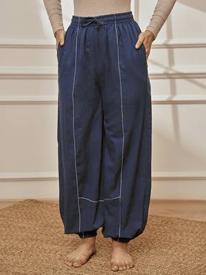 Wonavy blue cambric joggers yoga pants with geometric embroidery 1