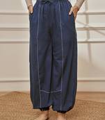 Wonavy blue cambric joggers yoga pants with geometric embroidery