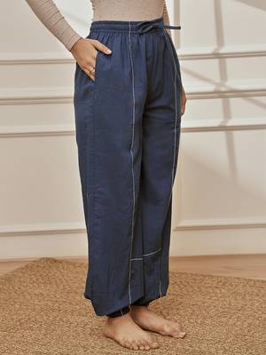 Wonavy blue cambric joggers yoga pants with geometric embroidery 2