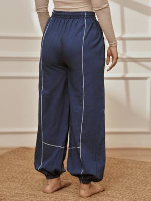 Wonavy blue cambric joggers yoga pants with geometric embroidery 3