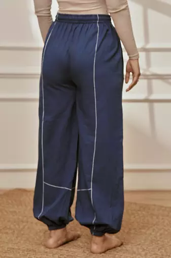 Wonavy blue cambric joggers yoga pants with geometric embroidery