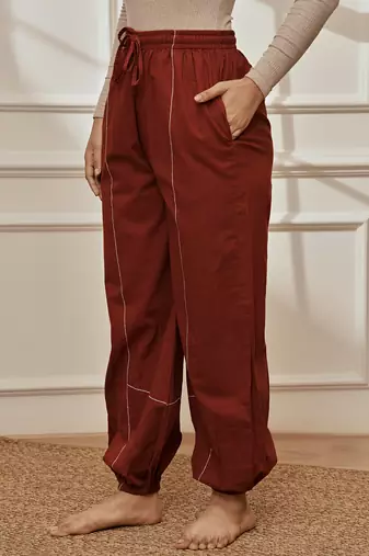 Womaroon cambric joggers yoga pants with geometric embroidery