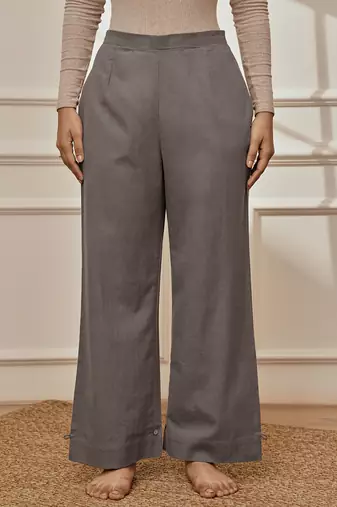 Wogrey cotton linen straight yoga pants with adjustable buttons