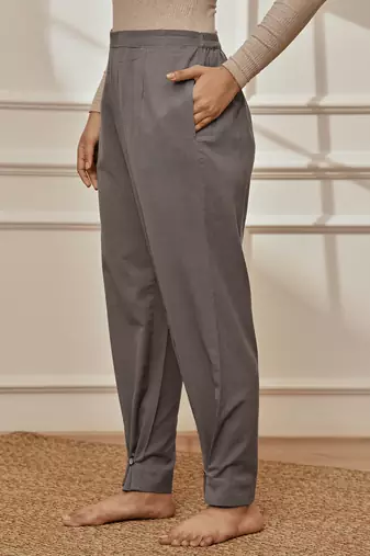 Wogrey cotton linen straight yoga pants with adjustable buttons