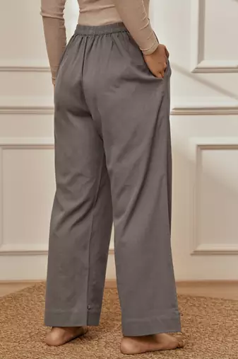 Wogrey cotton linen straight yoga pants with adjustable buttons