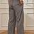 Women's grey cotton linen straight yoga pants with adjustable buttons