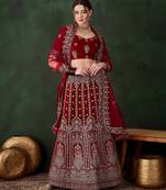 Maroon Semi-Stiched Heavy Zari Embroidery Velvet Lehenga Choli 