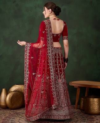 Maroon Semi-Stiched Heavy Zari Embroidery Velvet Lehenga Choli  4