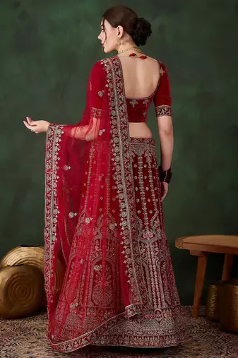 Maroon Semi-Stiched Heavy Zari Embroidery Velvet Lehenga Choli 