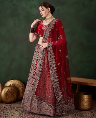Maroon Semi-Stiched Heavy Zari Embroidery Velvet Lehenga Choli  2