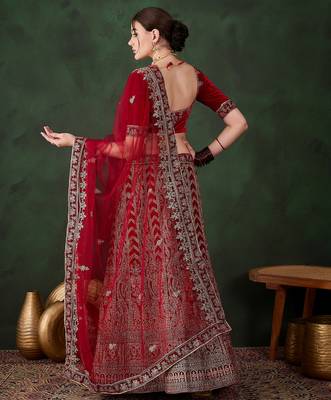 Maroon Semi-Stiched Heavy Zari Embroidery Velvet Lehenga Choli  3
