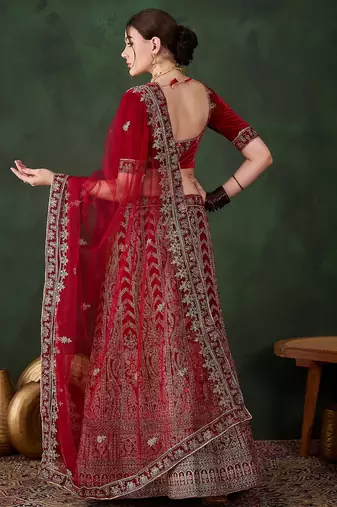 Maroon Semi-Stiched Heavy Zari Embroidery Velvet Lehenga Choli 