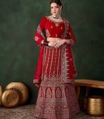 Red Semi-Stiched Heavy Zari Embroidery Velvet Lehenga Choli 