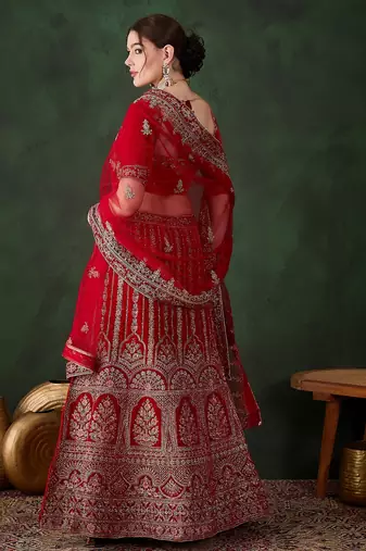 Red Semi-Stiched Heavy Zari Embroidery Velvet Lehenga Choli 