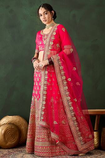 Pink Semi-Stiched Heavy Zari Embroidery Silk Lehenga Choli 