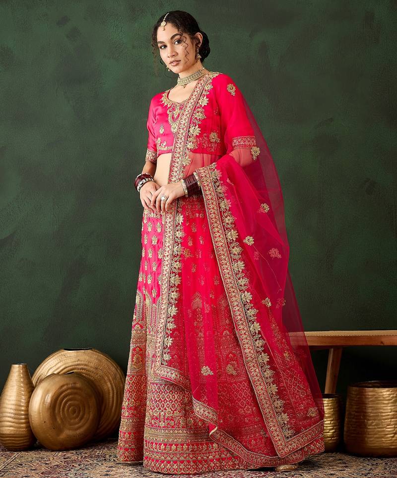 Pink Semi-Stiched Heavy Zari Embroidery Silk Lehenga Choli 